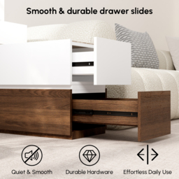 Sintered Stone Top Narrow Smart Side Table with Storage Modern White & Walnut End Table with USB Charging - thumbnail 6
