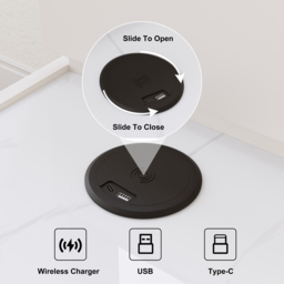 Sintered Stone Top Narrow Smart Side Table with Storage Modern White & Walnut End Table with USB Charging - thumbnail 7