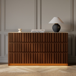 Aura 150 cm Walnut and Sintered Stone 6-Drawer Lighted Dresser - thumbnail 5