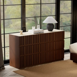 Aura 150 cm Walnut and Sintered Stone 6-Drawer Lighted Dresser - thumbnail 3