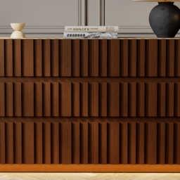 Aura 150 cm Walnut and Sintered Stone 6-Drawer Lighted Dresser - thumbnail 7