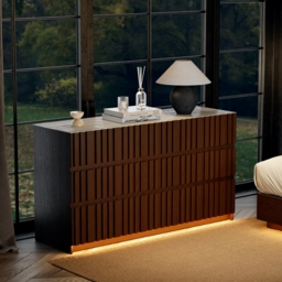 Aura 150 cm Walnut and Sintered Stone 6-Drawer Lighted Dresser - thumbnail 2