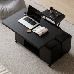 Modern Black Lift Top Coffee Table 10 cm 1 with Storage Ottoman Foldable and Casters Transforming Into Dining Table - thumbnail 5
