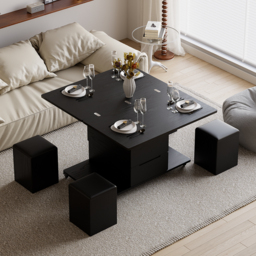 Modern Black Lift Top Coffee Table 10 cm 1 with Storage Ottoman Foldable and Casters Transforming Into Dining Table - thumbnail 4