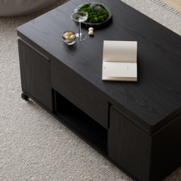 Modern Black Lift Top Coffee Table 10 cm 1 with Storage Ottoman Foldable and Casters Transforming Into Dining Table - thumbnail 6