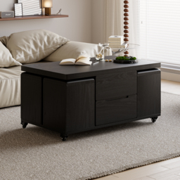 Modern Black Lift Top Coffee Table 10 cm 1 with Storage Ottoman Foldable and Casters Transforming Into Dining Table - thumbnail 3