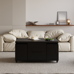Modern Black Lift Top Coffee Table 10 cm 1 with Storage Ottoman Foldable and Casters Transforming Into Dining Table - thumbnail 2