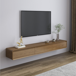 Mid Century Floating Wood TV Stand Unit in Walnut with 3 Drawers for TVs Up to 2159mm - thumbnail 1