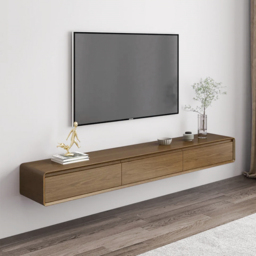 Mid Century Floating Wood TV Stand Unit in Walnut with 3 Drawers for TVs Up to 2159mm - thumbnail 2