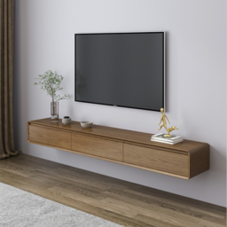 Mid Century Floating Wood TV Stand Unit in Walnut with 3 Drawers for TVs Up to 2159mm - thumbnail 6