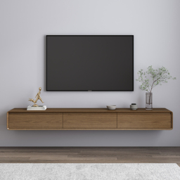 Mid Century Floating Wood TV Stand Unit in Walnut with 3 Drawers for TVs Up to 2159mm - thumbnail 4