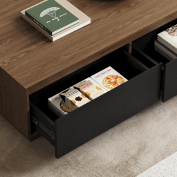 1200mm Mid Century Modern Black & Walnut Coffee Table Rectangular Block Living Room Table with Storage - thumbnail 6