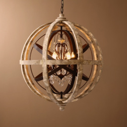 Retro Rustic Weathered Wooden Globe Metal Orb Crystal 5-Light Chandelier Medium - thumbnail 2