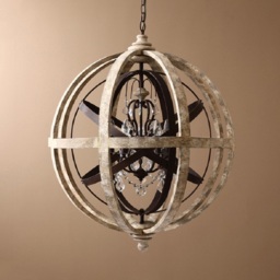 Retro Rustic Weathered Wooden Globe Metal Orb Crystal 5-Light Chandelier Medium - thumbnail 3