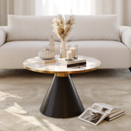 Sintered Stone Round Coffee Table Modern Black Living Room Furniture