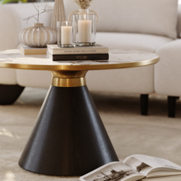 Sintered Stone Round Coffee Table Modern Black Living Room Furniture - thumbnail 8