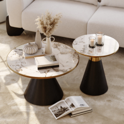 Sintered Stone Round Coffee Table Modern Black Living Room Furniture - thumbnail 4