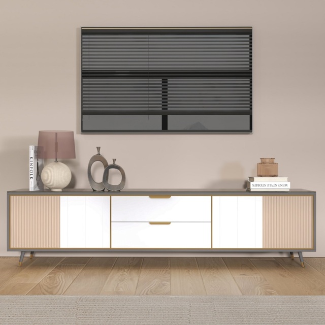 Modern 2000mm TV Stand TV Console with Drawers Line Media Console with Doors - image 1