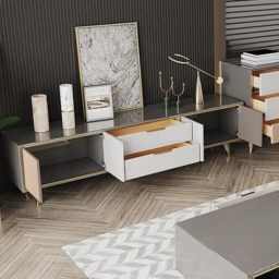 Modern 2000mm TV Stand TV Console with Drawers Line Media Console with Doors - thumbnail 4