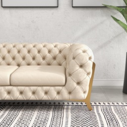 2300mm Beige Modern Chesterfield Sofa 3-Seater Button Tufted Velvet - thumbnail 5