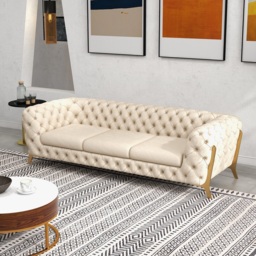2300mm Beige Modern Chesterfield Sofa 3-Seater Button Tufted Velvet - thumbnail 3