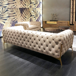 2300mm Beige Modern Chesterfield Sofa 3-Seater Button Tufted Velvet - thumbnail 7