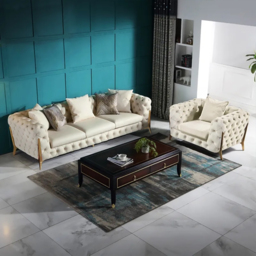 2300mm Beige Modern Chesterfield Sofa 3-Seater Button Tufted Velvet - thumbnail 2