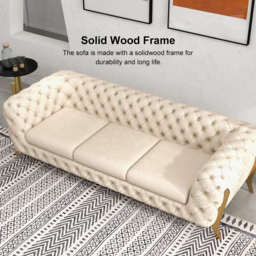 2300mm Beige Modern Chesterfield Sofa 3-Seater Button Tufted Velvet - thumbnail 9