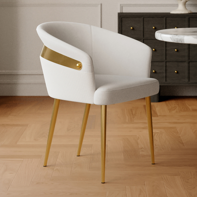 Modern White PU Leather Dining Chair Curved Back with Gold Legs 4-Pieces - image 1