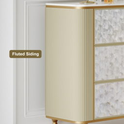 Art Deco 6 Drawer Dresser Capiz Shell Beige Chest Storage Cabinet with Sintered Stone Top - thumbnail 9