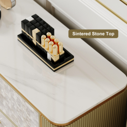 Art Deco 6 Drawer Dresser Capiz Shell Beige Chest Storage Cabinet with Sintered Stone Top - thumbnail 7