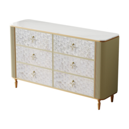 Art Deco 6 Drawer Dresser Capiz Shell Beige Chest Storage Cabinet with Sintered Stone Top - thumbnail 6