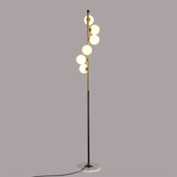 Modern White Globe Glass 6-Light Floor Lamp with Round Marble Base in Black and Gold - thumbnail 5