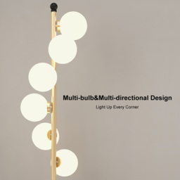 Modern White Globe Glass 6-Light Floor Lamp with Round Marble Base in Black and Gold - thumbnail 9