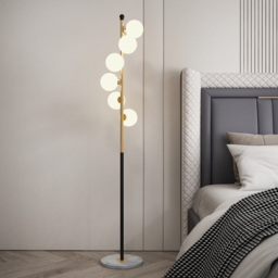 Modern White Globe Glass 6-Light Floor Lamp with Round Marble Base in Black and Gold - thumbnail 3
