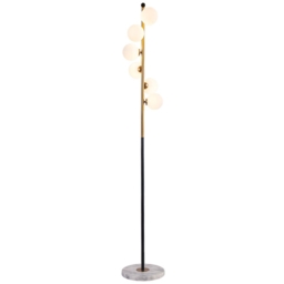 Modern White Globe Glass 6-Light Floor Lamp with Round Marble Base in Black and Gold - thumbnail 8