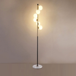 Modern White Globe Glass 6-Light Floor Lamp with Round Marble Base in Black and Gold - thumbnail 4