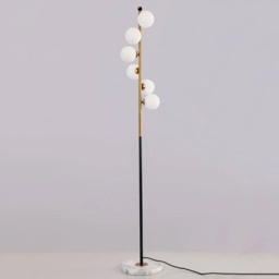 Modern White Globe Glass 6-Light Floor Lamp with Round Marble Base in Black and Gold - thumbnail 6