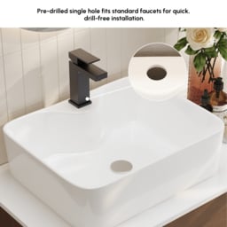 80 cm Floating Bathroom Vanity Cultured Marble Top Walnut with Ceramic Vessel Sink - thumbnail 7
