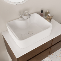 80 cm Floating Bathroom Vanity Cultured Marble Top Walnut with Ceramic Vessel Sink - thumbnail 5