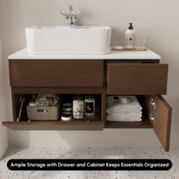 80 cm Floating Bathroom Vanity Cultured Marble Top Walnut with Ceramic Vessel Sink - thumbnail 8