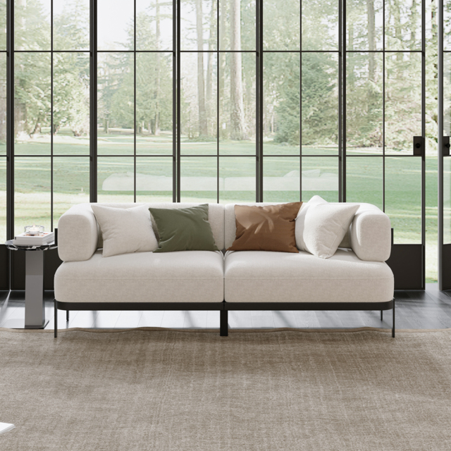Modern Velvet White 2100mm 3-Seater Sofa with metal legs - image 1
