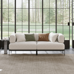 Modern Velvet White 2100mm 3-Seater Sofa with metal legs - thumbnail 1