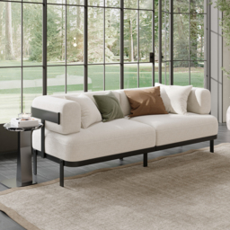 Modern Velvet White 2100mm 3-Seater Sofa with metal legs - thumbnail 2