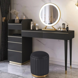 Modern Black Makeup Vanity Set Dressing Table with Lighted Mirror Cabinet & Stool - thumbnail 3