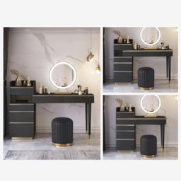 Modern Black Makeup Vanity Set Dressing Table with Lighted Mirror Cabinet & Stool - thumbnail 4