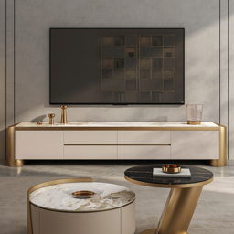 Modern 200 cm Off White TV Stand Sintered Stone Top with Storage - thumbnail 3