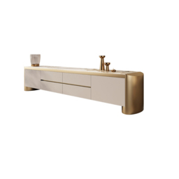 Modern 200 cm Off White TV Stand Sintered Stone Top with Storage - thumbnail 6