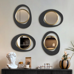Abstract Wall Mirror, Matte Black and Gold, Horizontal or Vertical - thumbnail 5