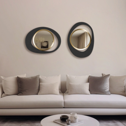 Abstract Wall Mirror, Matte Black and Gold, Horizontal or Vertical - thumbnail 4